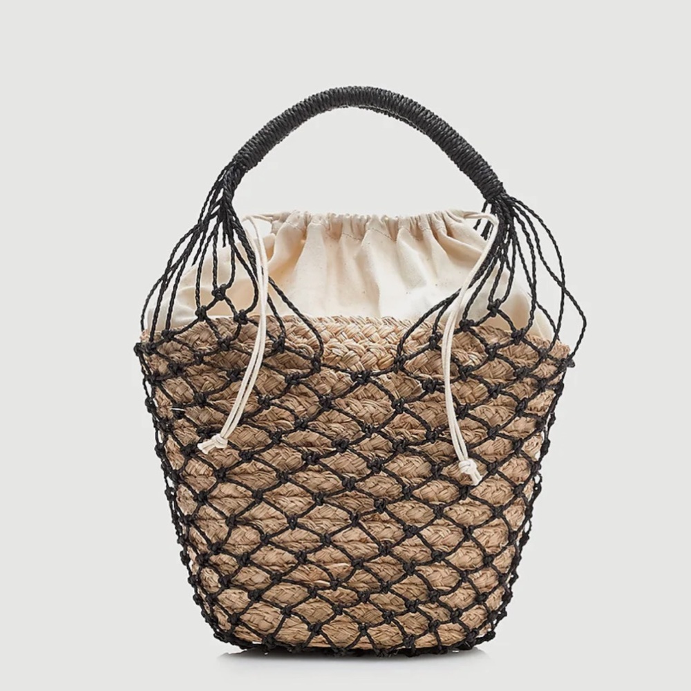 NWT J Crew Sedona Raffia Net Basket Bag Black